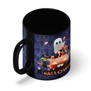 Halloween Candy Ghost on 11oz Ceramic Black Coffee Mug