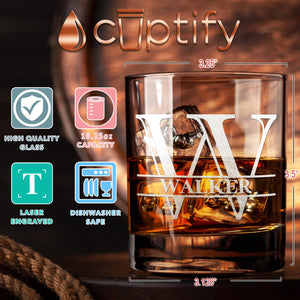 Initial Monogram with Name Etched 10.25 oz Old Fashioned Glass