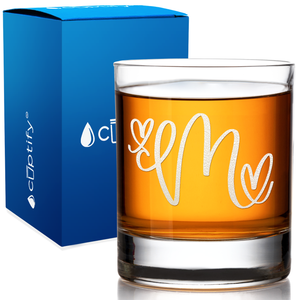 Monogram Hearts Initial Letter on 10.25 oz Old Fashioned Glass