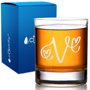 Monogram Hearts Initial Letter on 10.25 oz Old Fashioned Glass