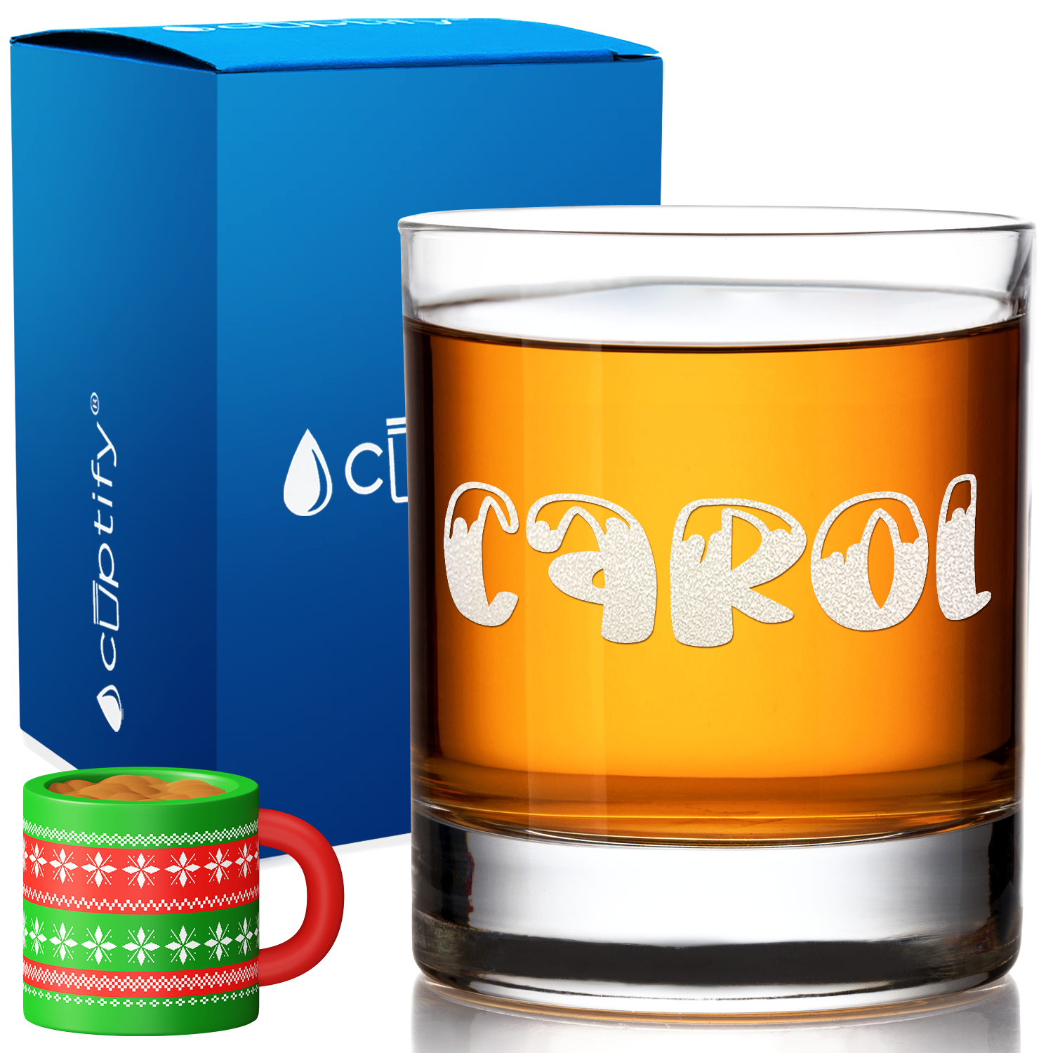 Personalized Frosty Christmas Font 10.25 oz Old Fashioned Glass