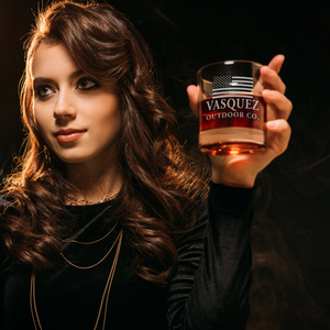 Personalized American Flag Outdoor Co on 10.25oz Whiskey Glass