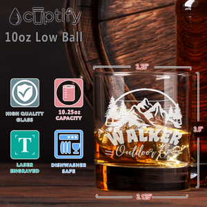 Personalized Mountains Outdoor Co on 10.25oz Whiskey Glass