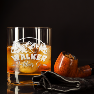 Personalized Mountains Outdoor Co on 10.25oz Whiskey Glass