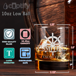 Personalized Yacht Club Wheel on 10.25oz Whiskey Glass