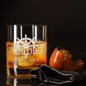 Personalized Yacht Club Wheel on 10.25oz Whiskey Glass