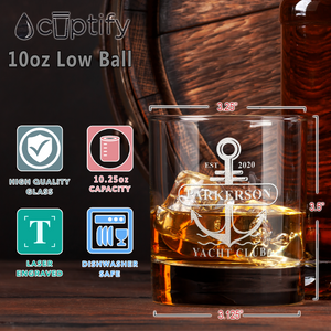 Personalized Yacht Club Anchor on 10.25oz Whiskey Glass