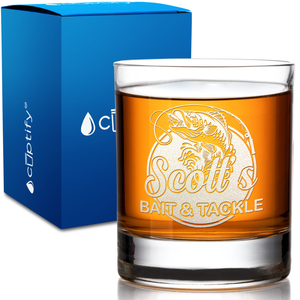 Personalized Bait and Tackle on 10.25oz Whiskey Glass