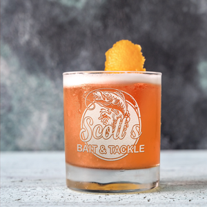Personalized Bait and Tackle on 10.25oz Whiskey Glass