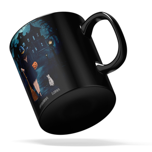 Personalized Halloween is Better with a Cat on 11oz Ceramic Black Coffee Mug