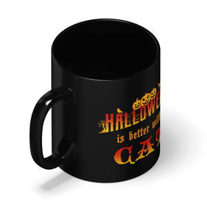 Personalized Halloween is Better with a Cat on 11oz Ceramic Black Coffee Mug