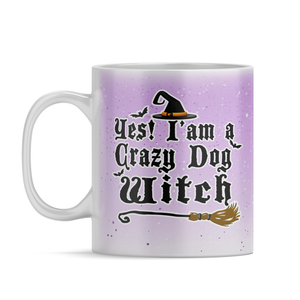 Personalized Flying Witches with Dog on 11oz Ceramic White Coffee Mug