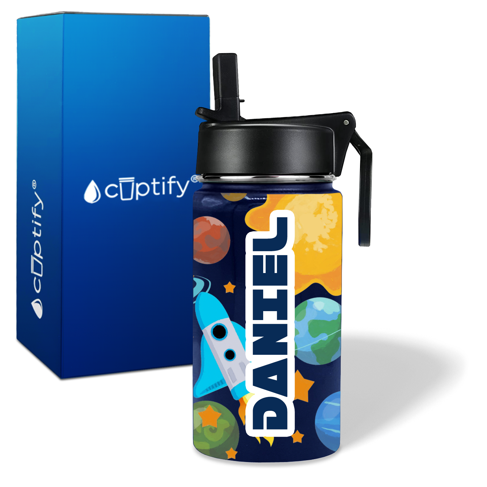 Midnight Sky Space 12oz Personalized Kids Water Bottle