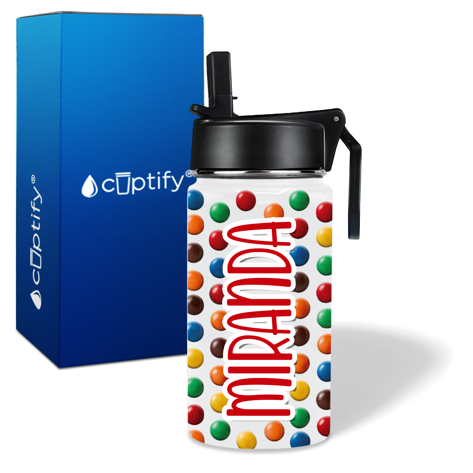Colorful Chocolate Candies 12oz Personalized Kids Water Bottle