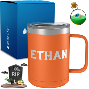 Personalized Grim Halloween Font on 15oz Stainless Coffee Mug