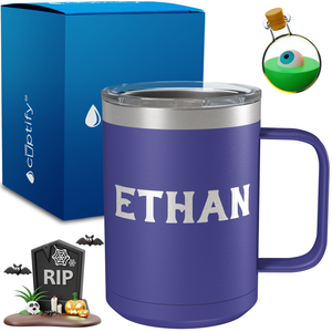 Personalized Grim Halloween Font on 15oz Stainless Coffee Mug