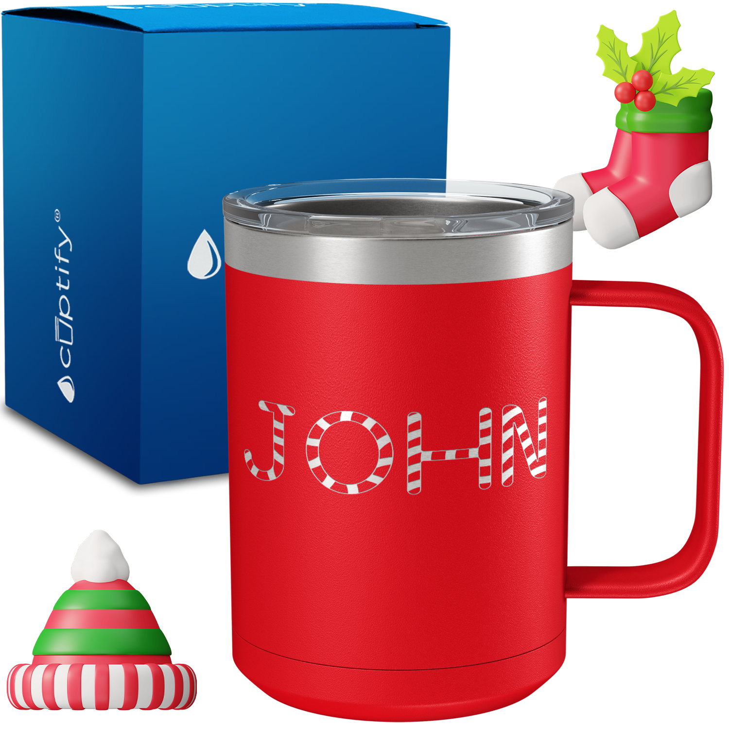 Personalized Candy Canes Christmas Font on 15oz Stainless Coffee Mug