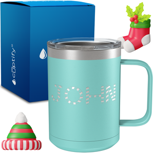 Personalized Candy Canes Christmas Font on 15oz Stainless Coffee Mug