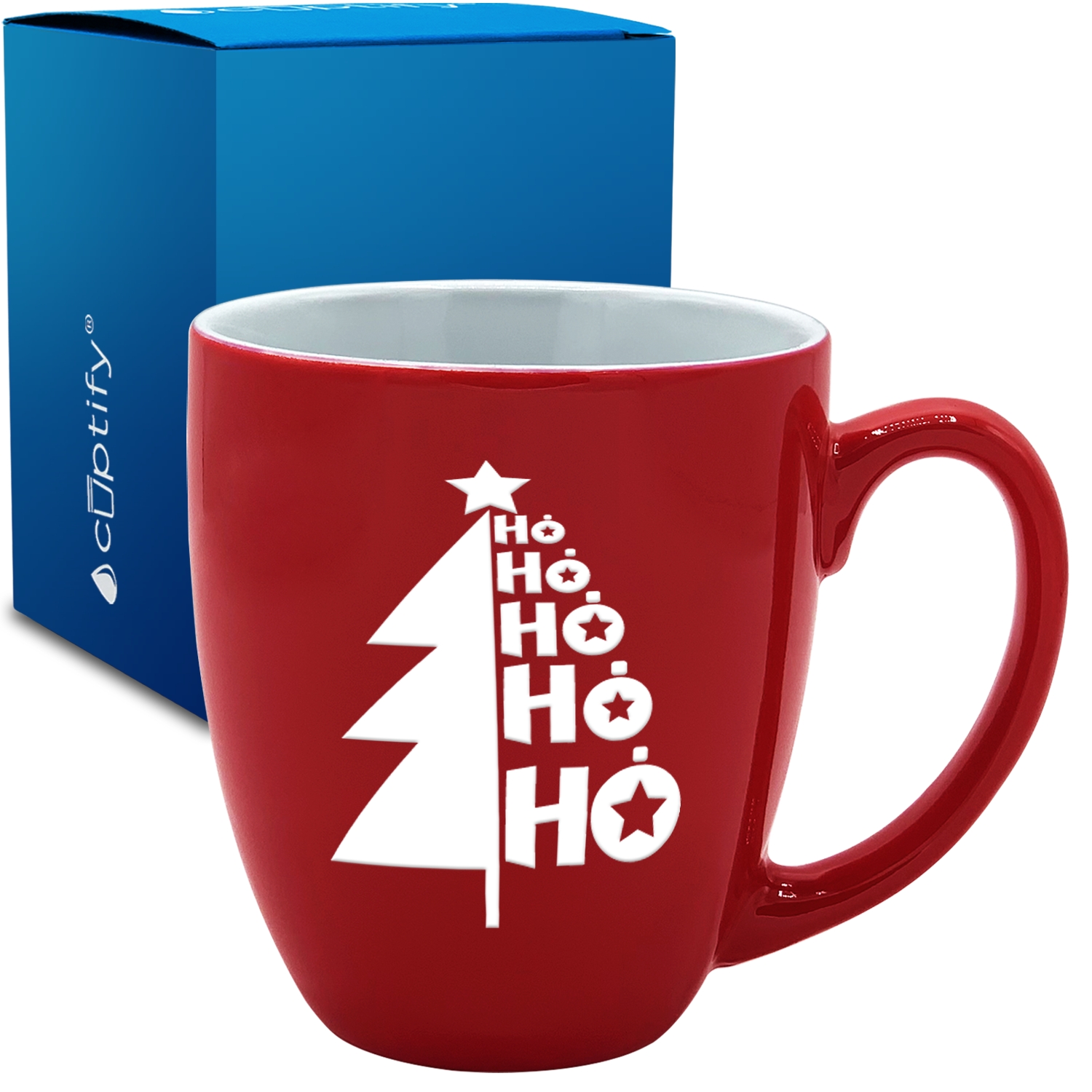 Ho Ho Ho Christmas Tree on Red 16oz Christmas Bistro Coffee Mug
