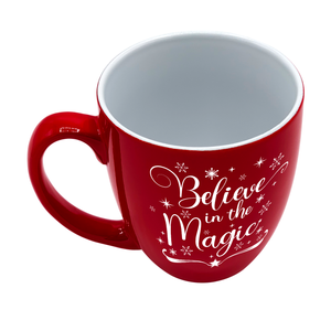 Believe in the Magic on Red 16oz Personalized Christmas Bistro Coffee Mug