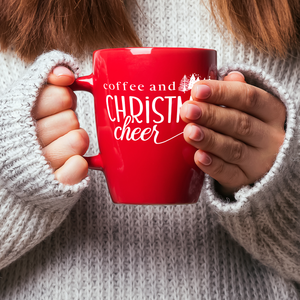 Coffee and Cheer 16oz Red Personalized Christmas Bistro Coffee Mug