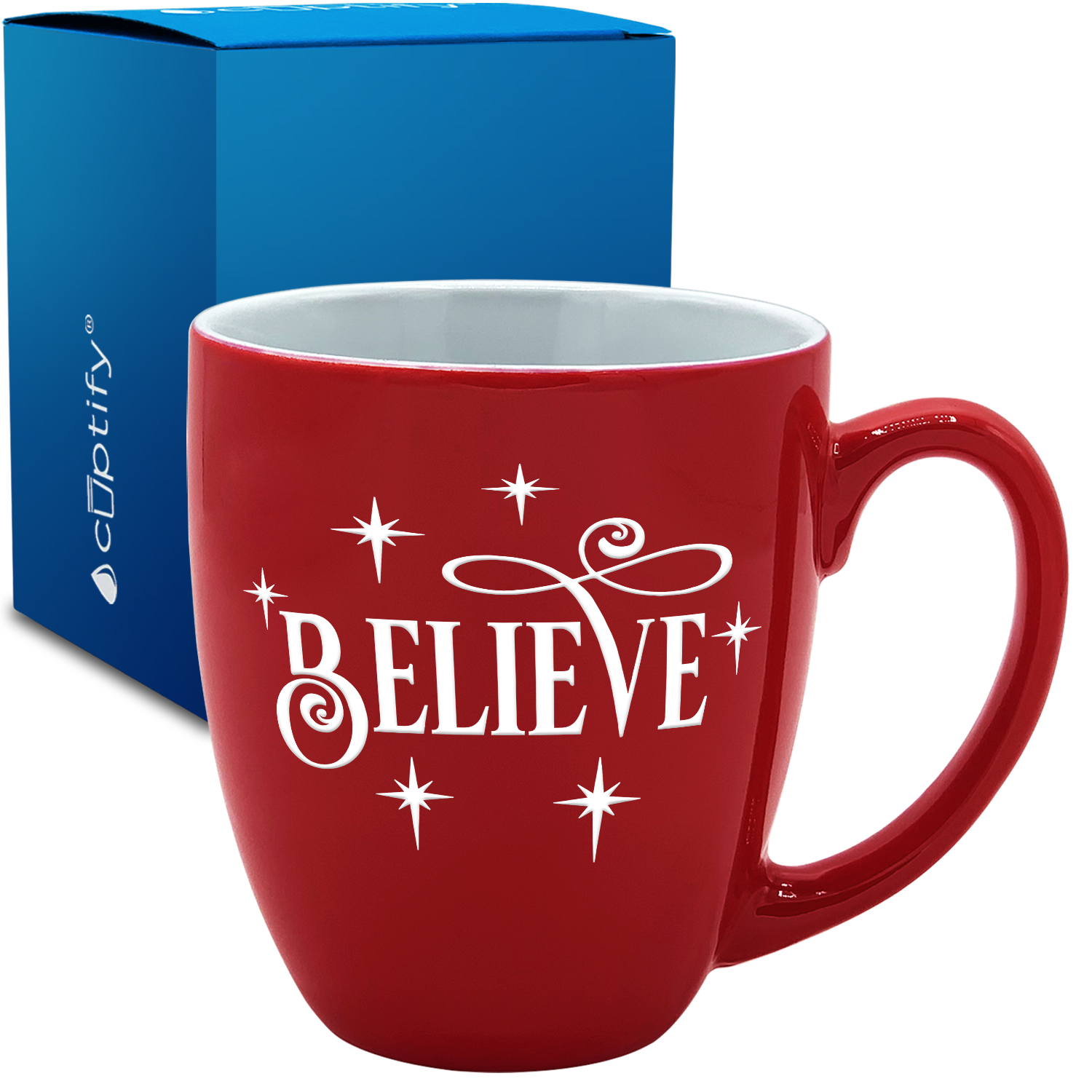 Believe 16oz Red Personalized Christmas Bistro Coffee Mug