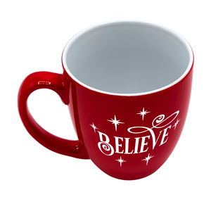 Believe 16oz Red Personalized Christmas Bistro Coffee Mug