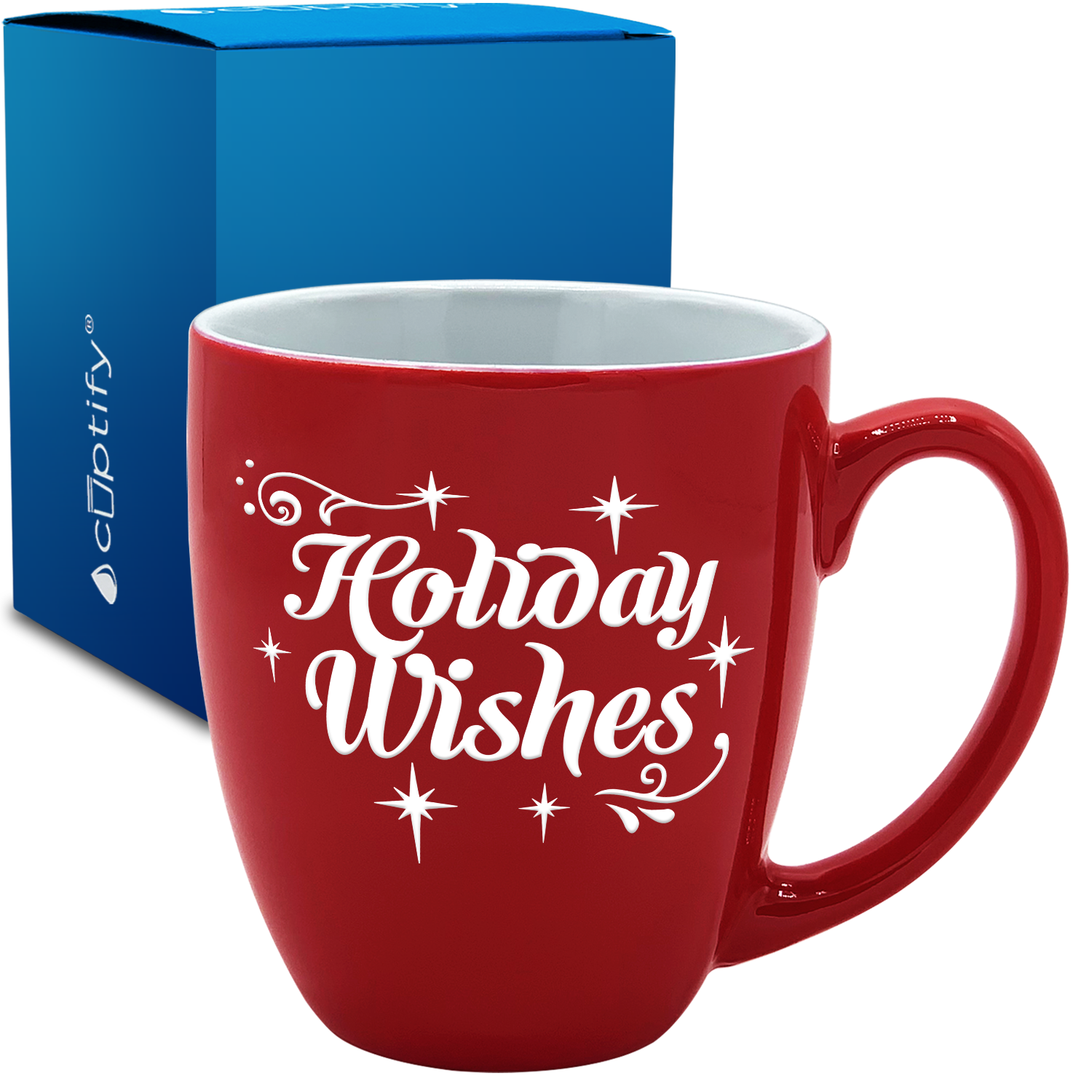 Holiday Wishes 16oz Red Personalized Christmas Bistro Coffee Mug