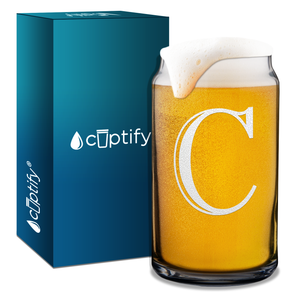 Monogram Initial Letter on 16 oz Beer Glass Can