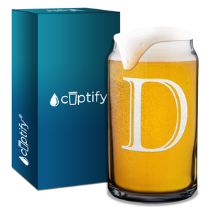 Monogram Initial Letter on 16 oz Beer Glass Can