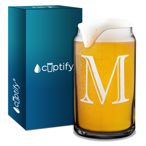 Monogram Initial Letter on 16 oz Beer Glass Can