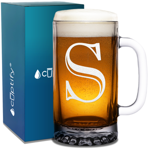 Monogram Initial Letter on 16 oz Beer Glass Mug