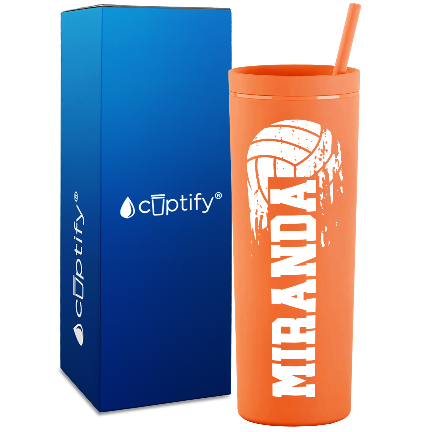 Personalized Flying Volleyball on 18oz Acrylic Skinny Tumbler
