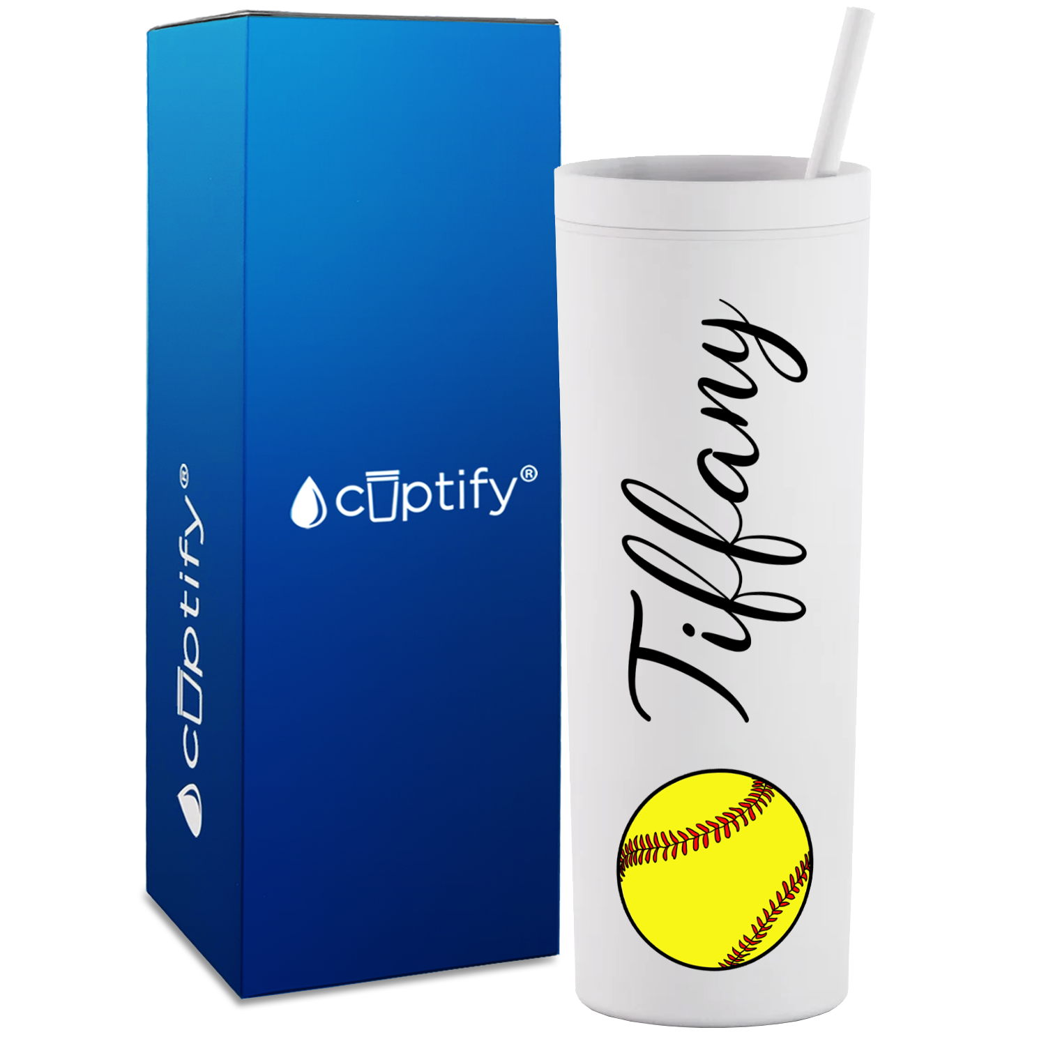 Personalized Personalized Softball on 18oz Acrylic Skinny Tumbler