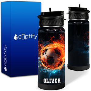Personalized Soccer Fire and Ice with Name 18oz Kids Water Bottle