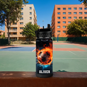 Personalized Soccer Fire and Ice with Name 18oz Kids Water Bottle