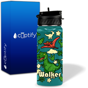 Green Dinosaur 18oz Personalized Kids Water Bottle