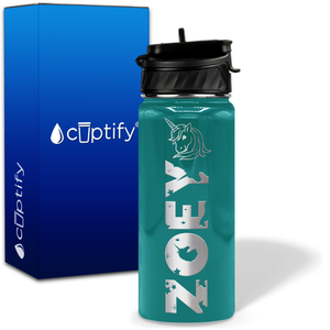 Personalized Unicorn with Name and Icon on 18oz Wide Mouth Kids Water Bottle