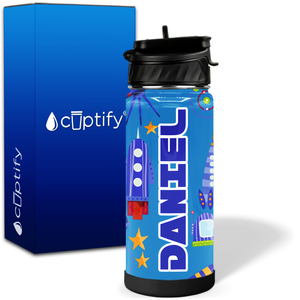 Personalized Rockets Stars and Space 18oz Wide Mouth Kids Water Bottle