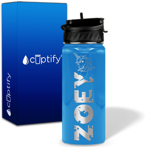 Personalized Unicorn with Name and Icon on 18oz Wide Mouth Kids Water Bottle
