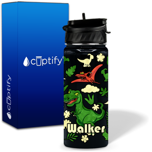 Green Dinosaur 18oz Personalized Kids Water Bottle