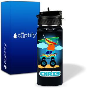 Blue Monster Truck and Airplane 18oz Personalized Kids Water Bottle
