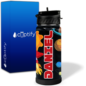 Personalized Rocket in Space 18oz Wide Mouth Kids Water Bottle