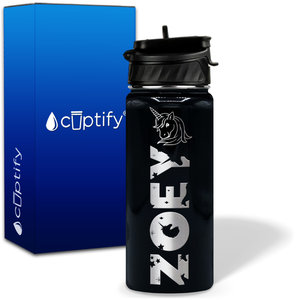 Personalized Unicorn with Name and Icon on 18oz Wide Mouth Kids Water Bottle