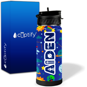 Personalized Rockets and Happy Planets 18oz Wide Mouth Kids Water Bottle