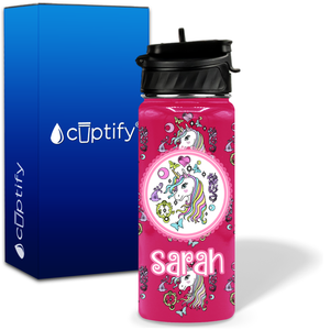 Pretty Unicorn 18oz Personalized Kids Water Bottle