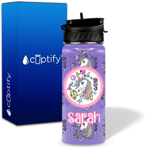Pretty Unicorn 18oz Personalized Kids Water Bottle