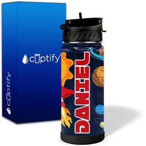 Personalized Rocket in Space 18oz Wide Mouth Kids Water Bottle