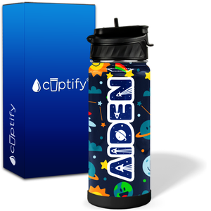 Personalized Rockets and Happy Planets 18oz Wide Mouth Kids Water Bottle