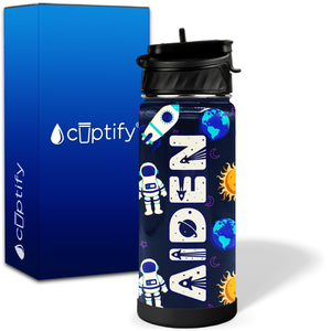Personalized Space Astronauts 18oz Wide Mouth Kids Water Bottle